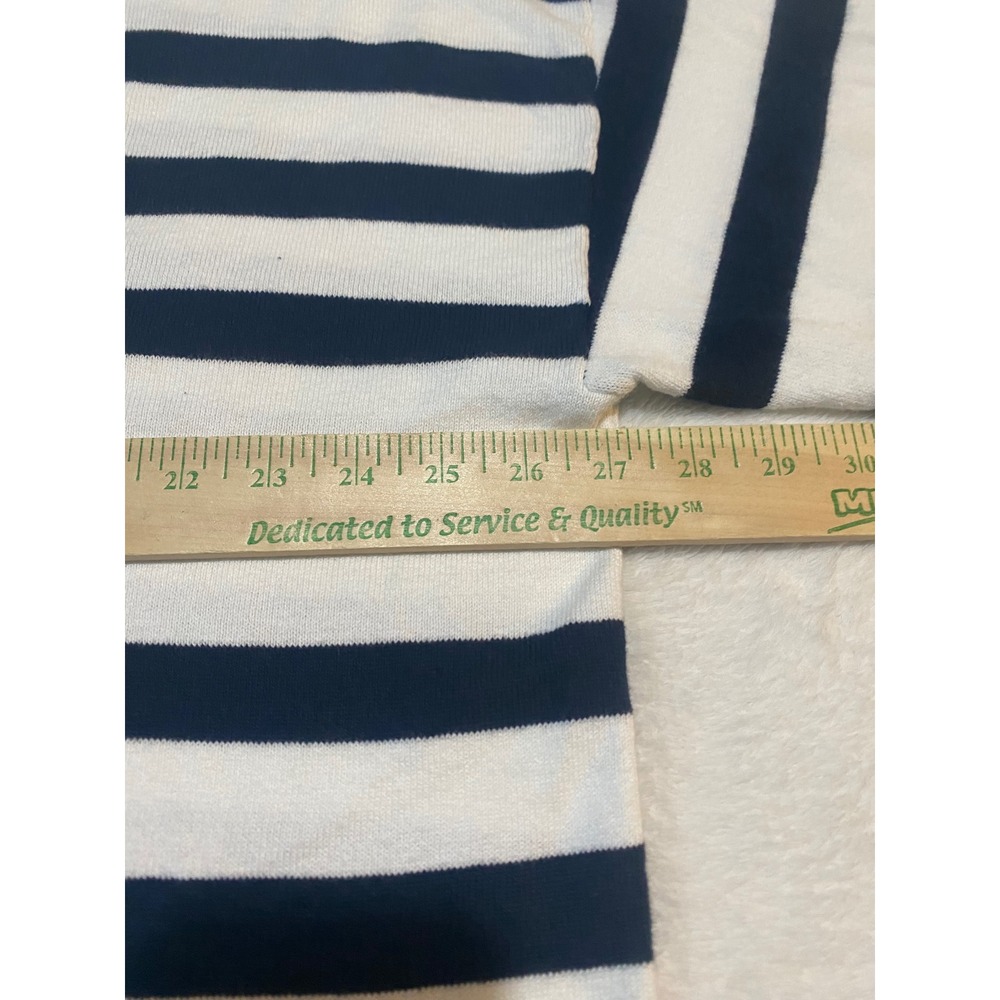 LL Bean Womens 3X Cotton Cashmere Striped Polo Sweater Navy Blue White 522982 - Picture 3 of 8